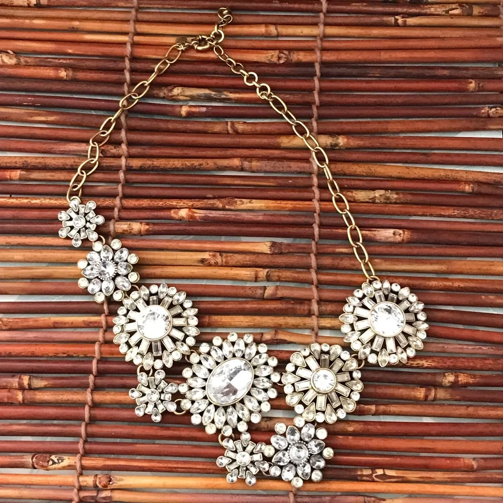 J. Crew Crystal  Rhinestone Flower Lattice Necklace